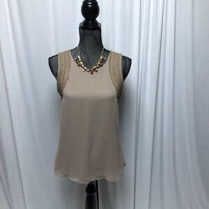 Naked Zebra Top Womens Size Small Taupe Beige Faux Leather Sleeveless Blouse